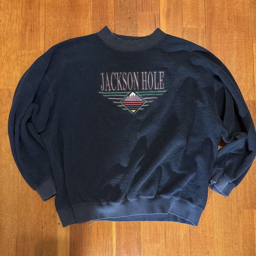 90’s Ski Jackson Hole WY Vintage Sweatshirt Crewneck,Embroidered Size Med -Navy